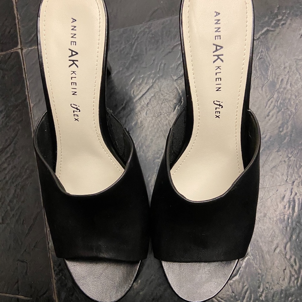 Black Leather Mules